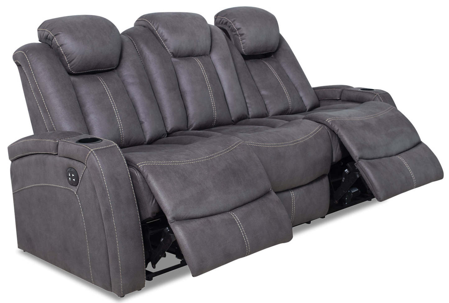 Canapé à inclinaison électrique Ross de 83 po en tissu de suédine avec appuis-têtes électriques et console rabattable - gris étain