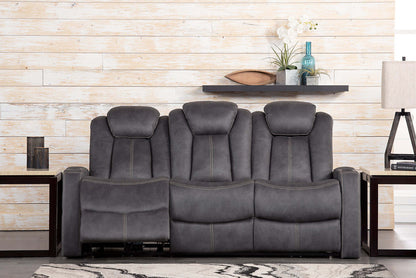 Canapé à inclinaison électrique Ross de 83 po en tissu de suédine avec appuis-têtes électriques et console rabattable - gris étain