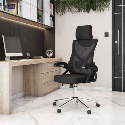 Chaise de bureau ergonomique Techni Mobili Essential avec appui-tête et support lombaire - Noir|Chaise de bureau ergonomique Essential de Techni Mobili avec appuis-tête et soutien lombaire - noire