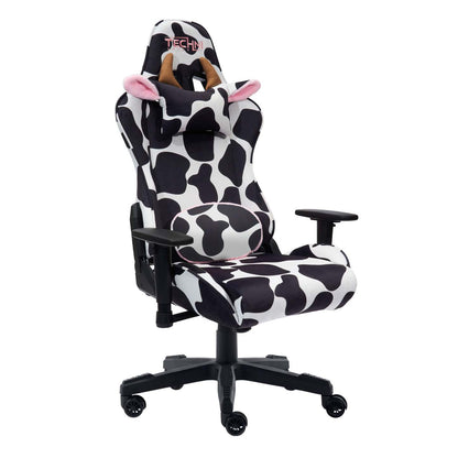 Techni Sport TS85 Cow Print Luxx Series Office Gaming Chair - Black|Fauteuil de jeu et de bureau TS85 de série Luxx de Techni à imprimé de vache - noir