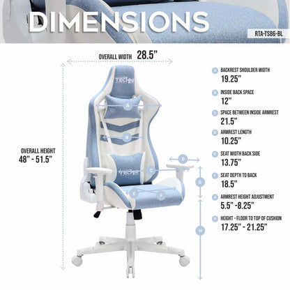Techni Sport TS86 Ergonomique Pastel Office Gaming Chair - Bleu|Fauteuil de jeu et de bureau ergonomique pastel TS86 de Techni Sport - bleu