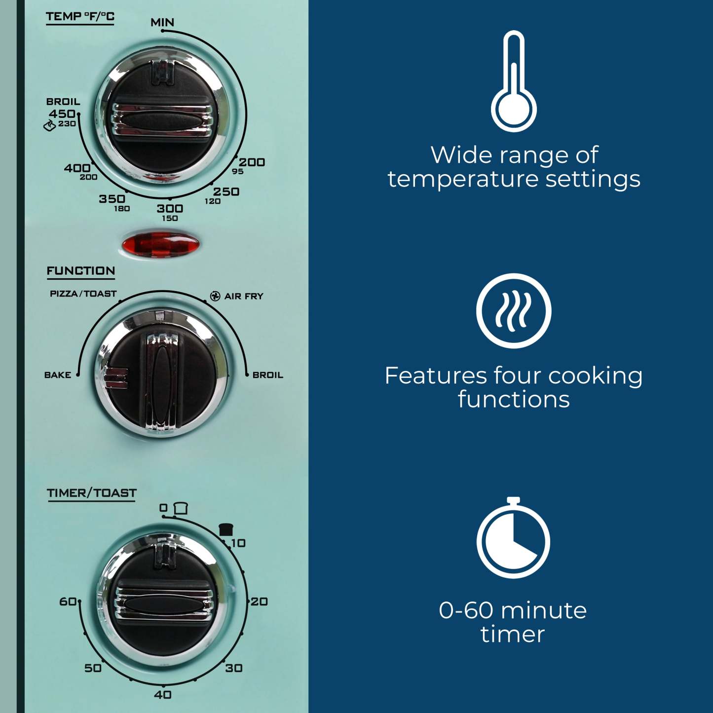 Four grille-pain rétro à convection Nostalgia 12 tranches - RTOV2AQ|Quatre grille-pain rétro à convection et à 12 tranches de Nostalgia, turquoise - RTOV2AQ