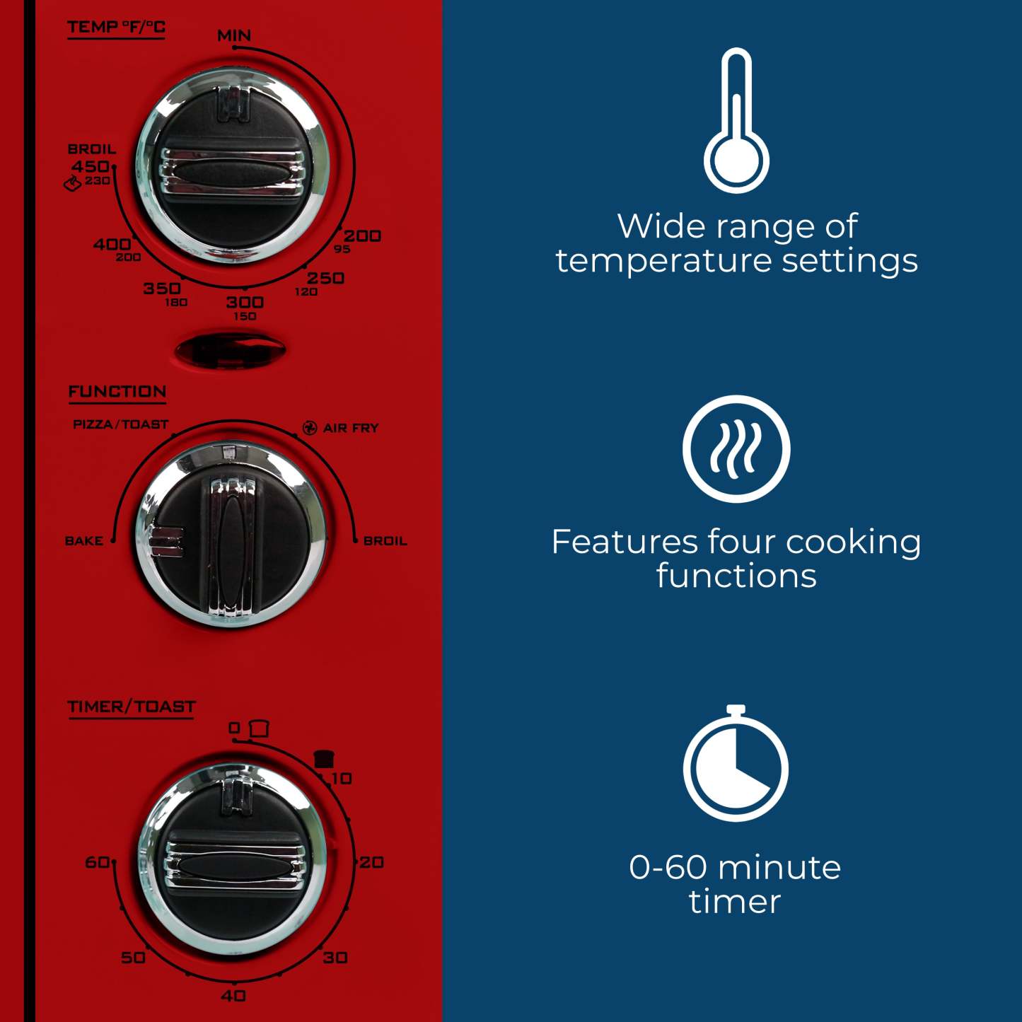 Nostalgia Retro 12-Slice Red Convection Toaster Oven - RTOV2RR|Quatre grille-pain rétro à convection de Nostalgia à 12 tranches, rouge - RTOV2RR