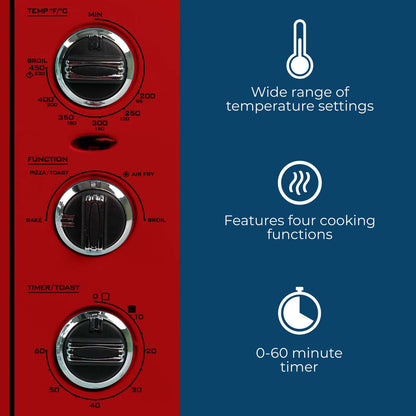 Nostalgia Retro 12-Slice Red Convection Toaster Oven - RTOV2RR|Quatre grille-pain rétro à convection de Nostalgia à 12 tranches, rouge - RTOV2RR