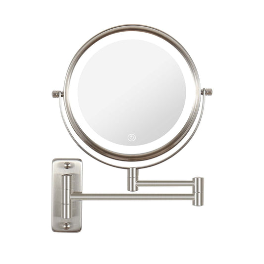 Miroir de maquillage mural rond de 8 pouces pour salle de bain, rechargeable, grossissement 1x/10x, 3 couleurs d'éclairage