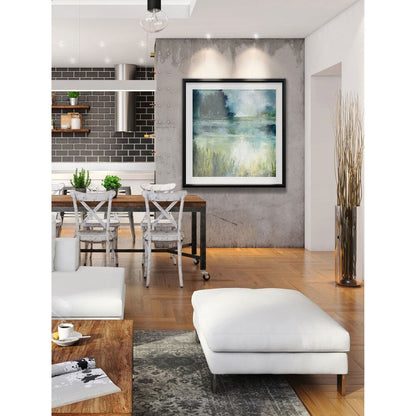 Reflets Edge - Impression encadrée sur mesure - bleu, blanc, gris, jaune, vert, argent, or