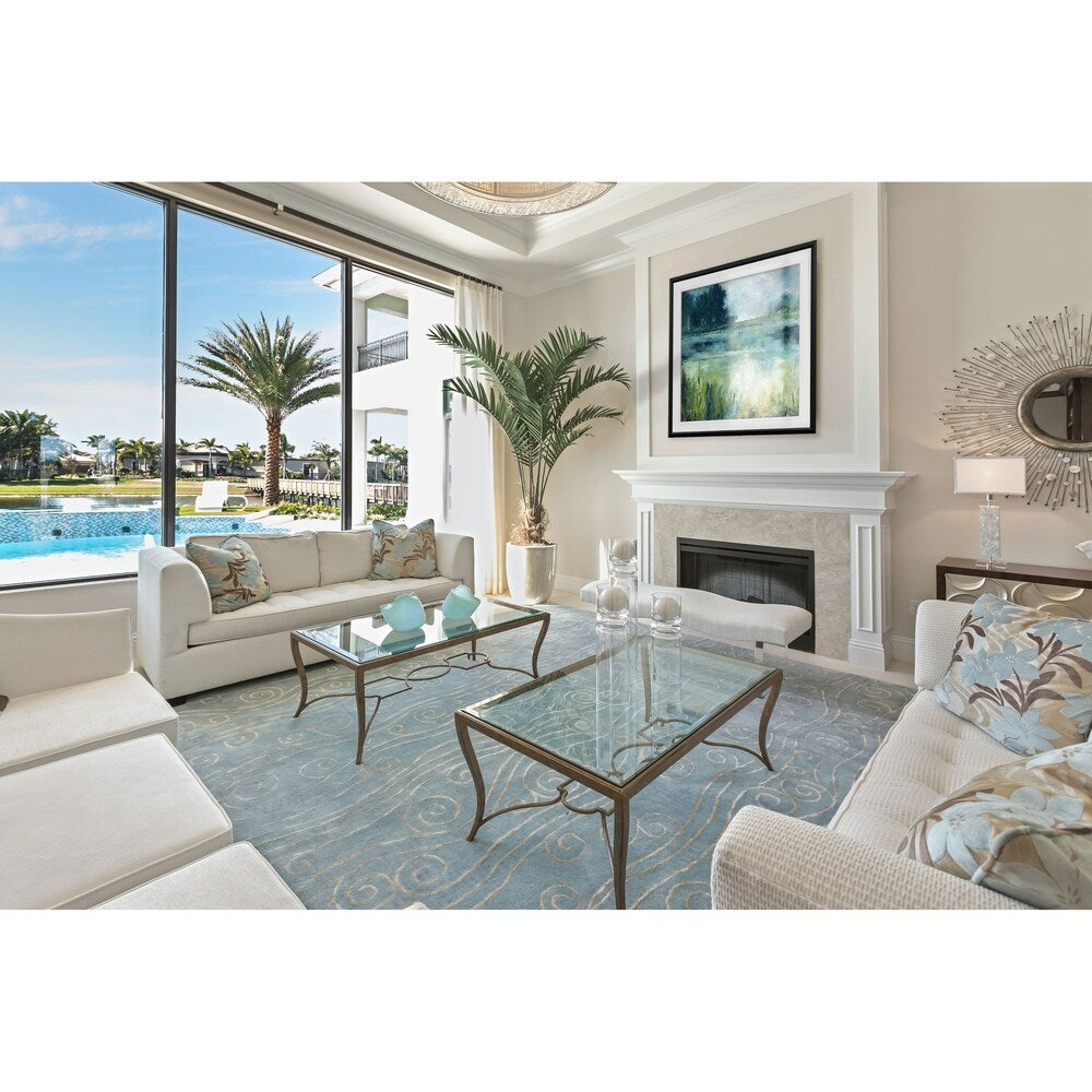 Reflets Edge - Impression encadrée sur mesure - bleu, blanc, gris, jaune, vert, argent, or