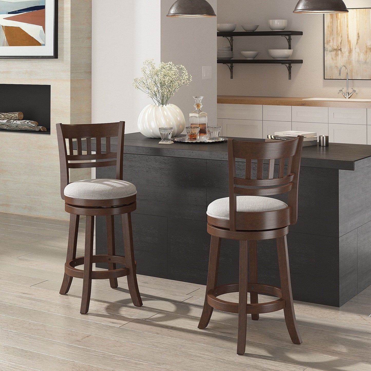 Tabouret de bar pivotant Rovinj à dossier ajouré 24H