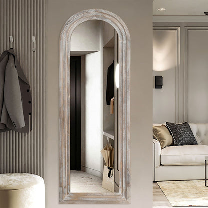 Miroir sur pied pleine longueur Dovelina rustique en bois vieilli arqué