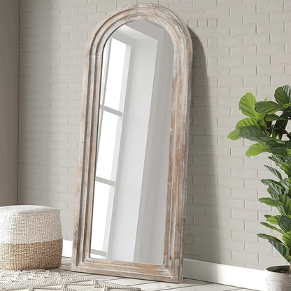 Miroir sur pied pleine longueur Dovelina rustique en bois vieilli arqué