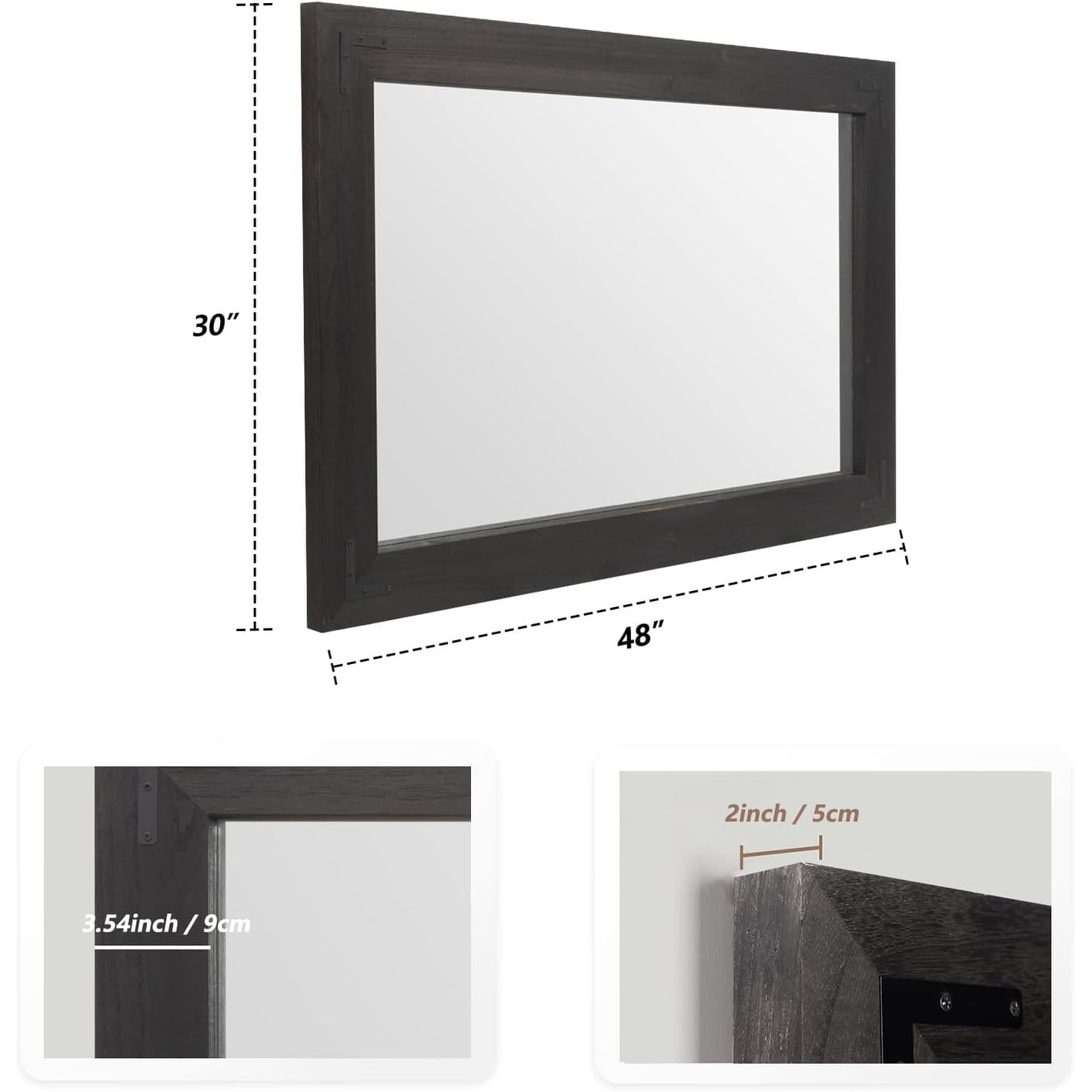 Miroir mural rustique à cadre en bois, miroir de salle de bain en bois naturel