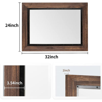 Miroir de salle de bain mural rustique avec cadre en bois et fer forgé