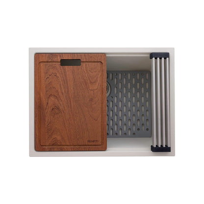 Évier de buanderie sous plan Ruvati epiRock Workstation 25 pouces, blanc chaud - RVG2321WB