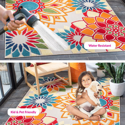 Tapis de patio imperméable à motif floral SAFAVIEH Cabana Ingke pour intérieur/extérieur
