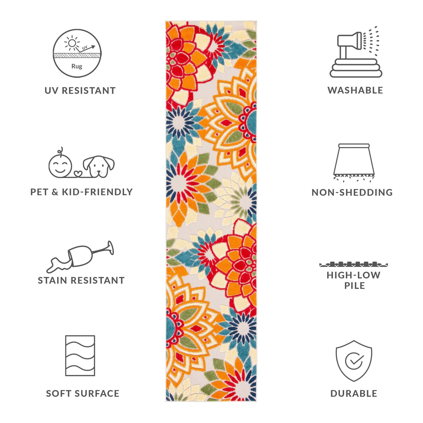 Tapis de patio imperméable à motif floral SAFAVIEH Cabana Ingke pour intérieur/extérieur