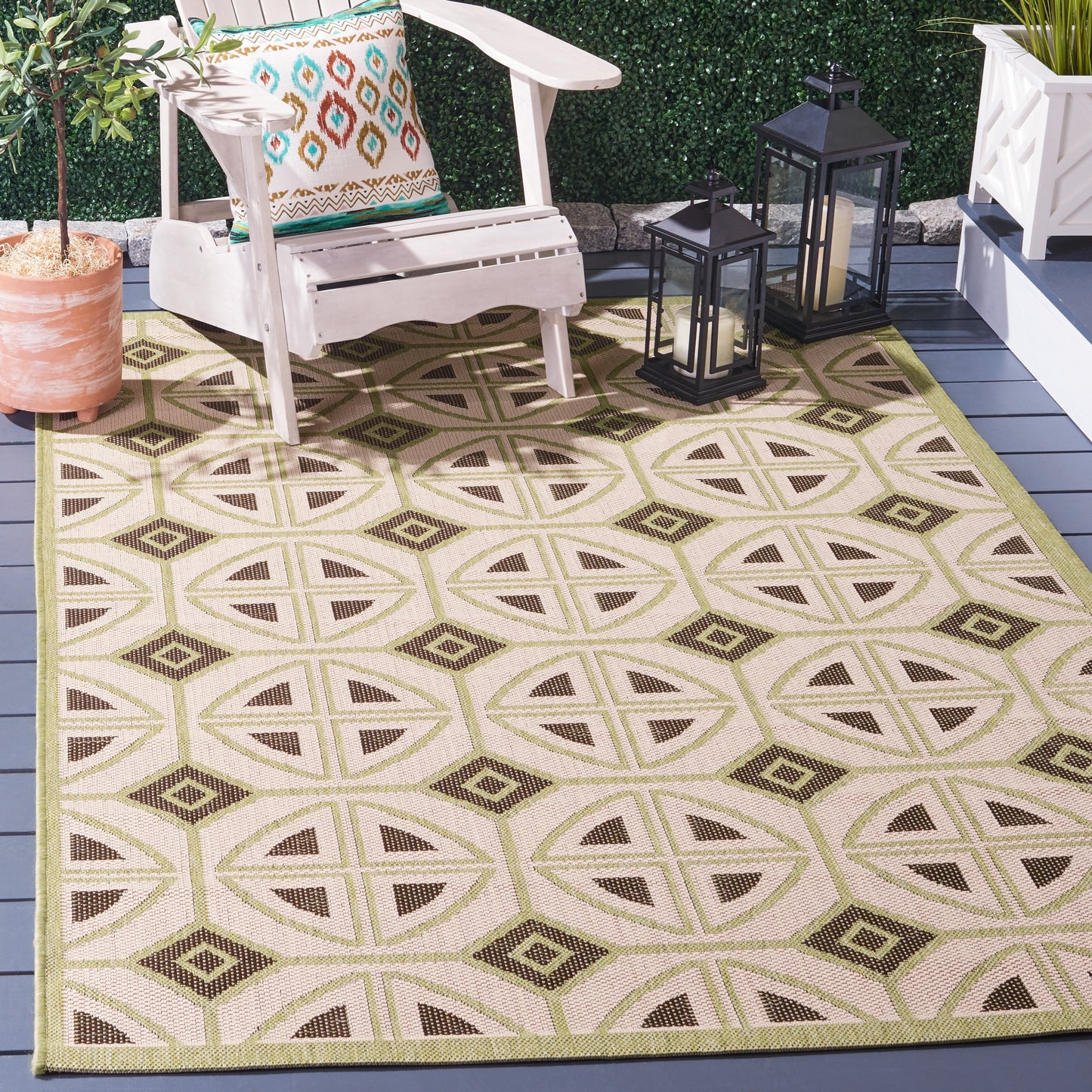 Tapis de jardin SAFAVIEH Courtyard Saundra imperméable pour intérieur/extérieur, terrasse ou jardin
