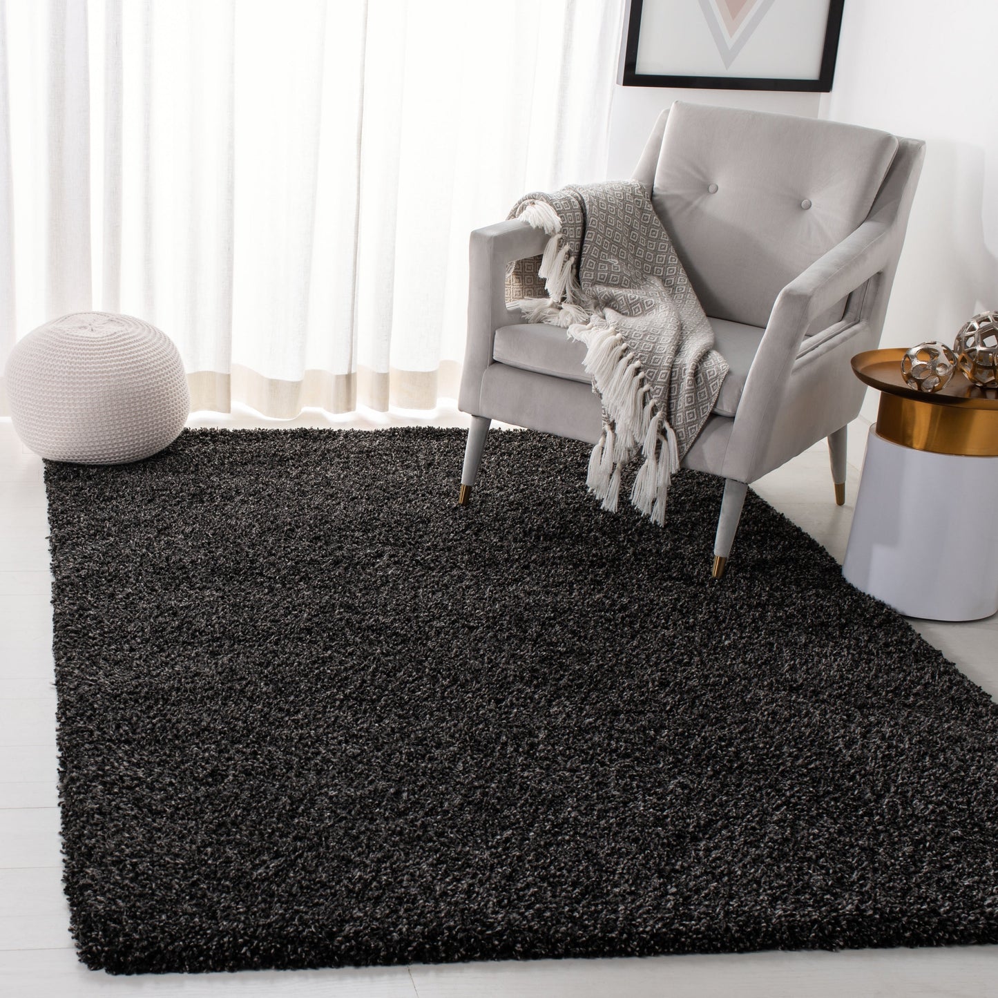 Tapis SAFAVIEH Evolution Shag Fransien uni de 4,6 cm d'épaisseur
