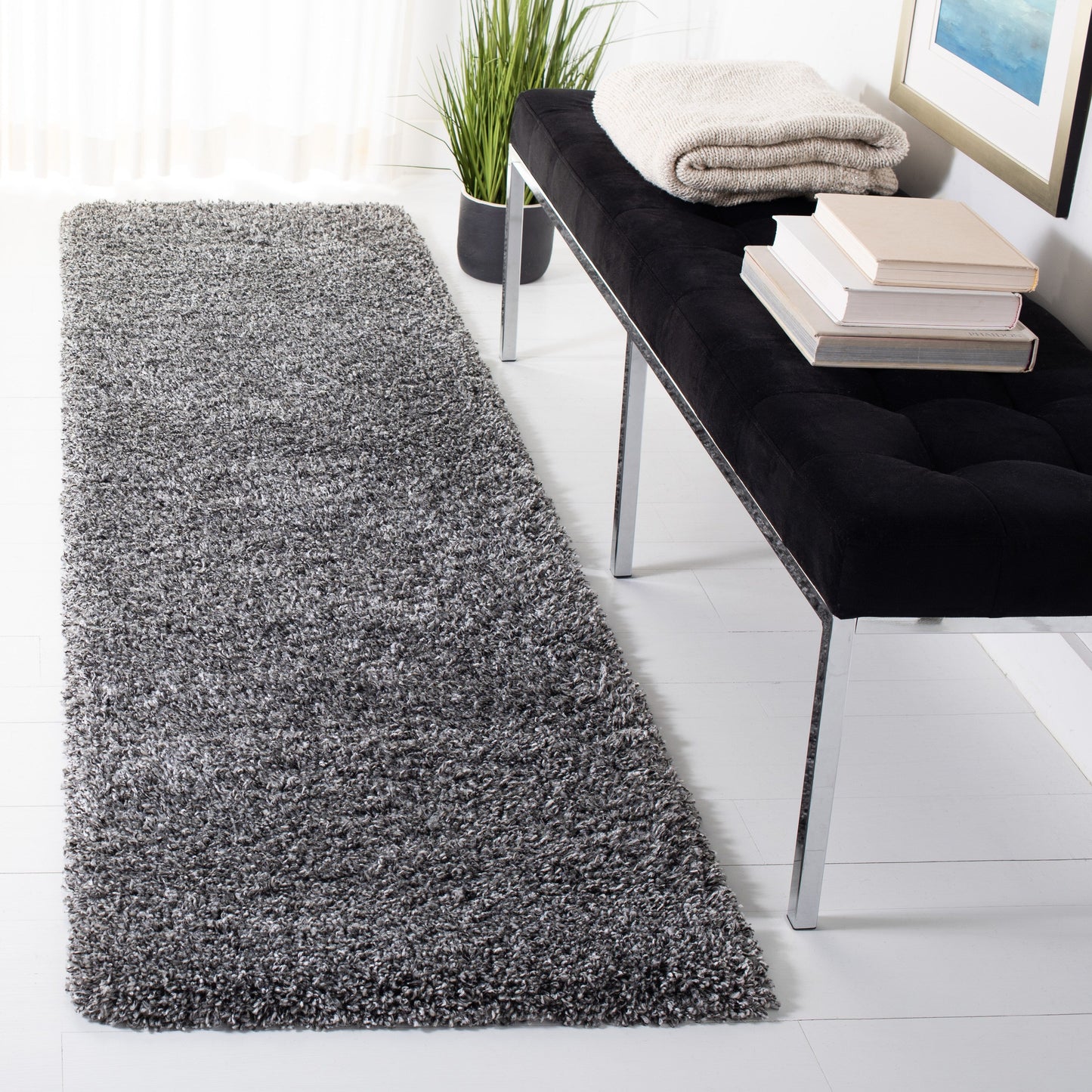 Tapis SAFAVIEH Evolution Shag Fransien uni de 4,6 cm d'épaisseur