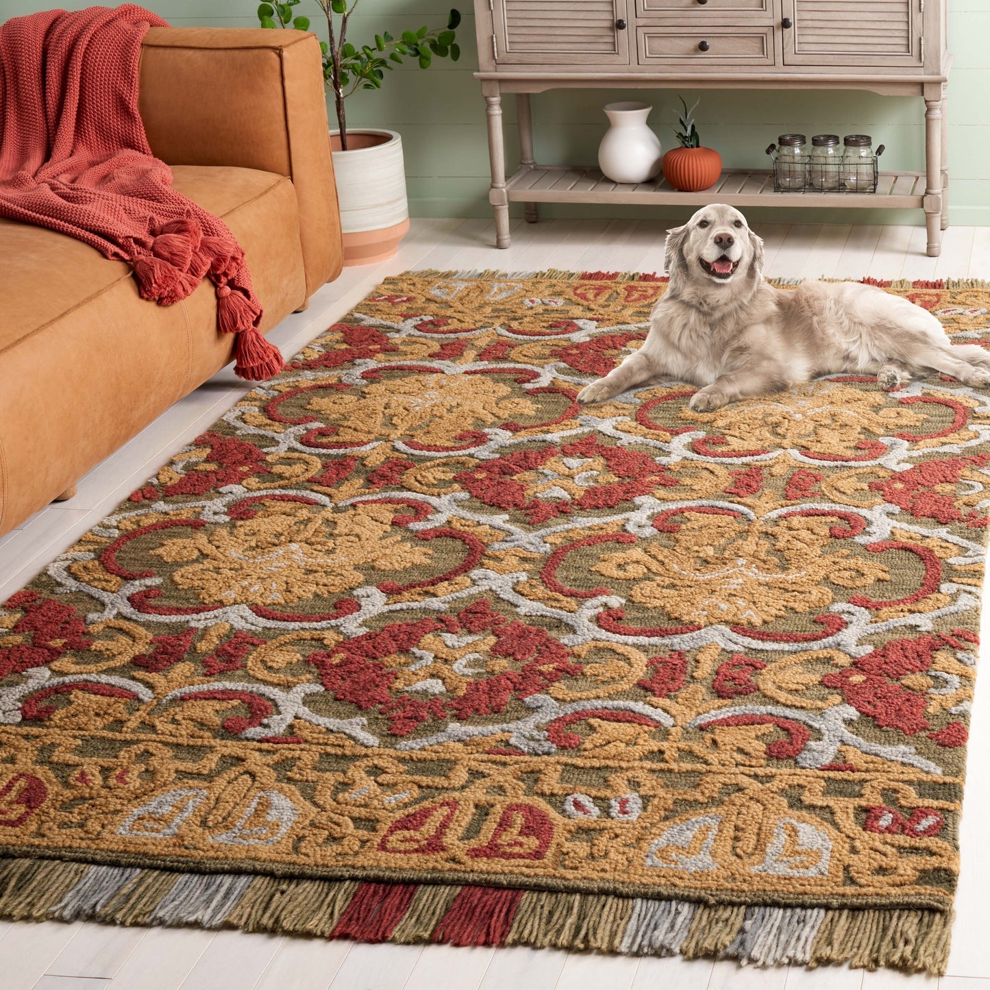 Tapis en laine à motif floral Porzia fait main SAFAVIEH