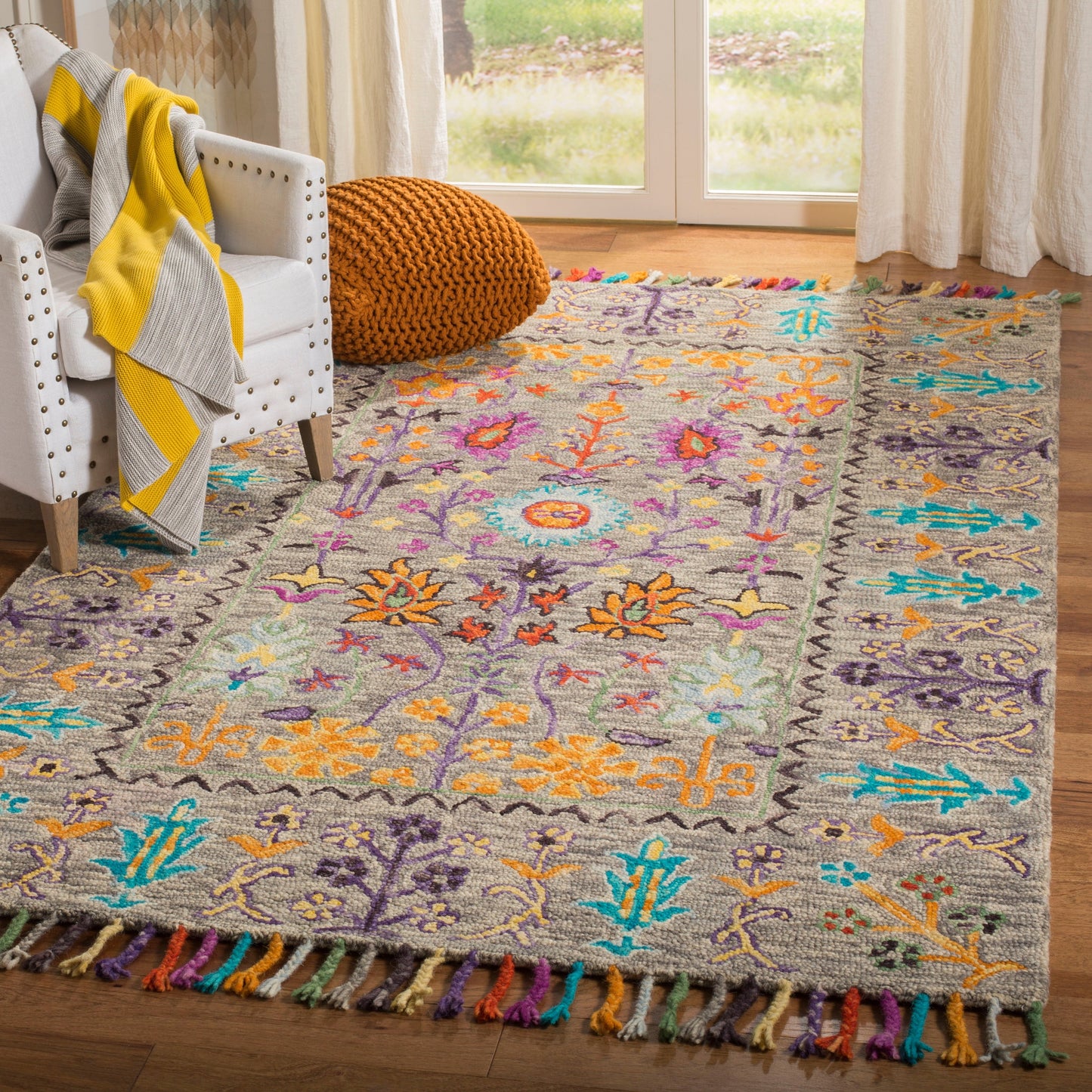 Tapis en laine moderne à motif floral Takuko fait main SAFAVIEH