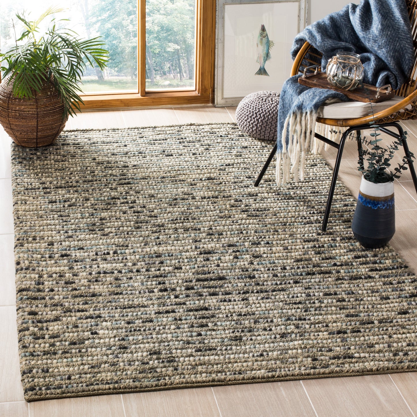 SAFAVIEH Tapis bohème fait à la main en jute et en laine Jelisava