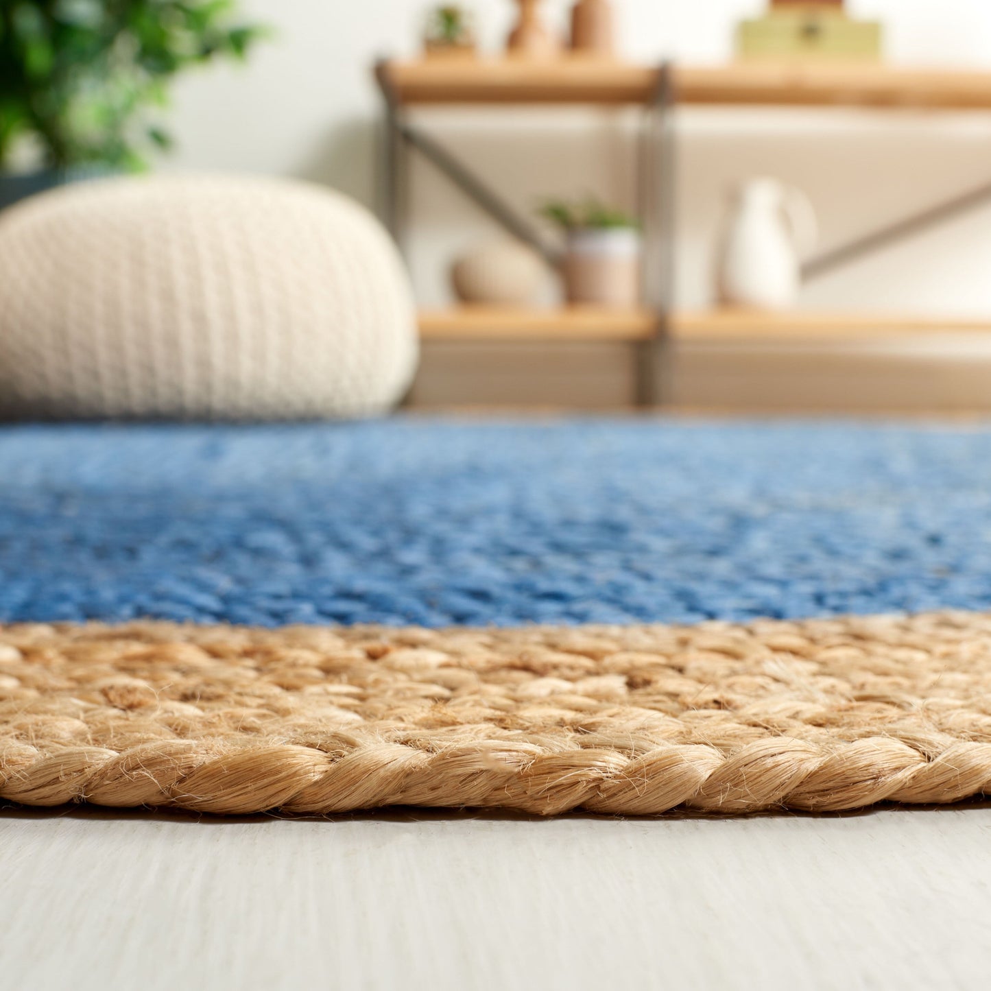 Tapis rond en jute à bordure Jolette en fibres naturelles fait main SAFAVIEH
