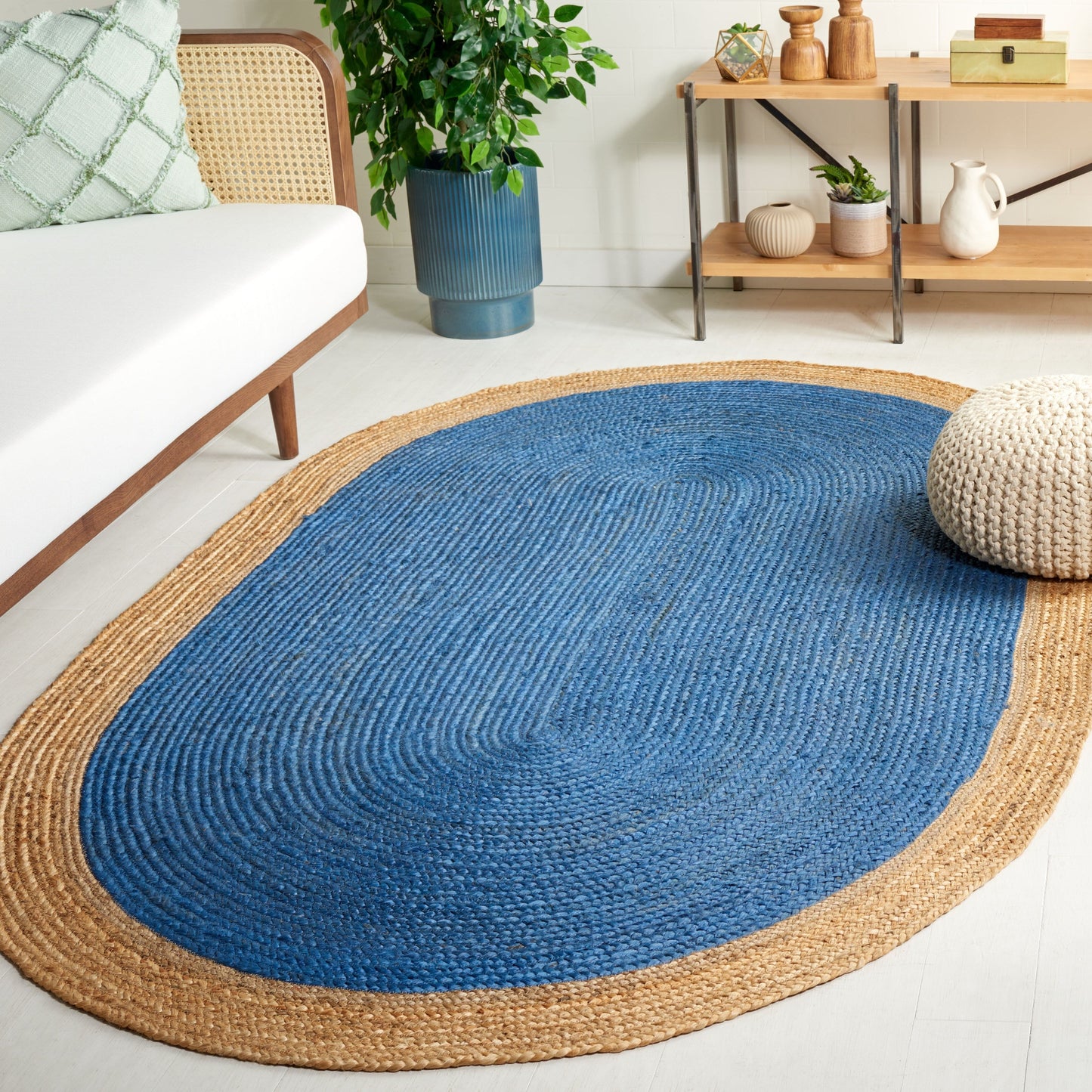 Tapis rond en jute à bordure Jolette en fibres naturelles fait main SAFAVIEH