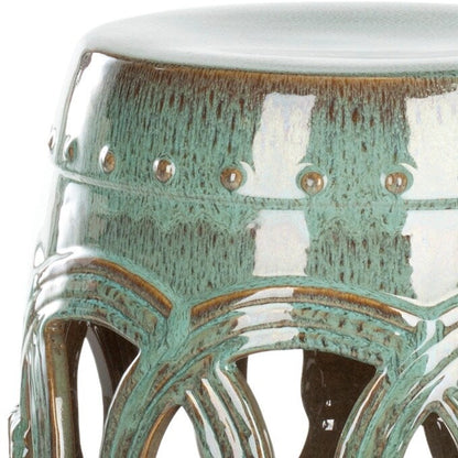 Tabouret de jardin décoratif en céramique bleu-vert SAFAVIEH Paradise Sarlota Double Coin