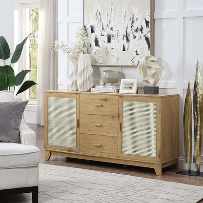 Manhattan Comfort Sheridan 59.05" Modern Cane Sideboard with Adjustable Sheriders - Natural|Desserte moderne Sheridan de Manhattan Comfort de 59,05 po avec roseau et tablettes réglables - naturelle