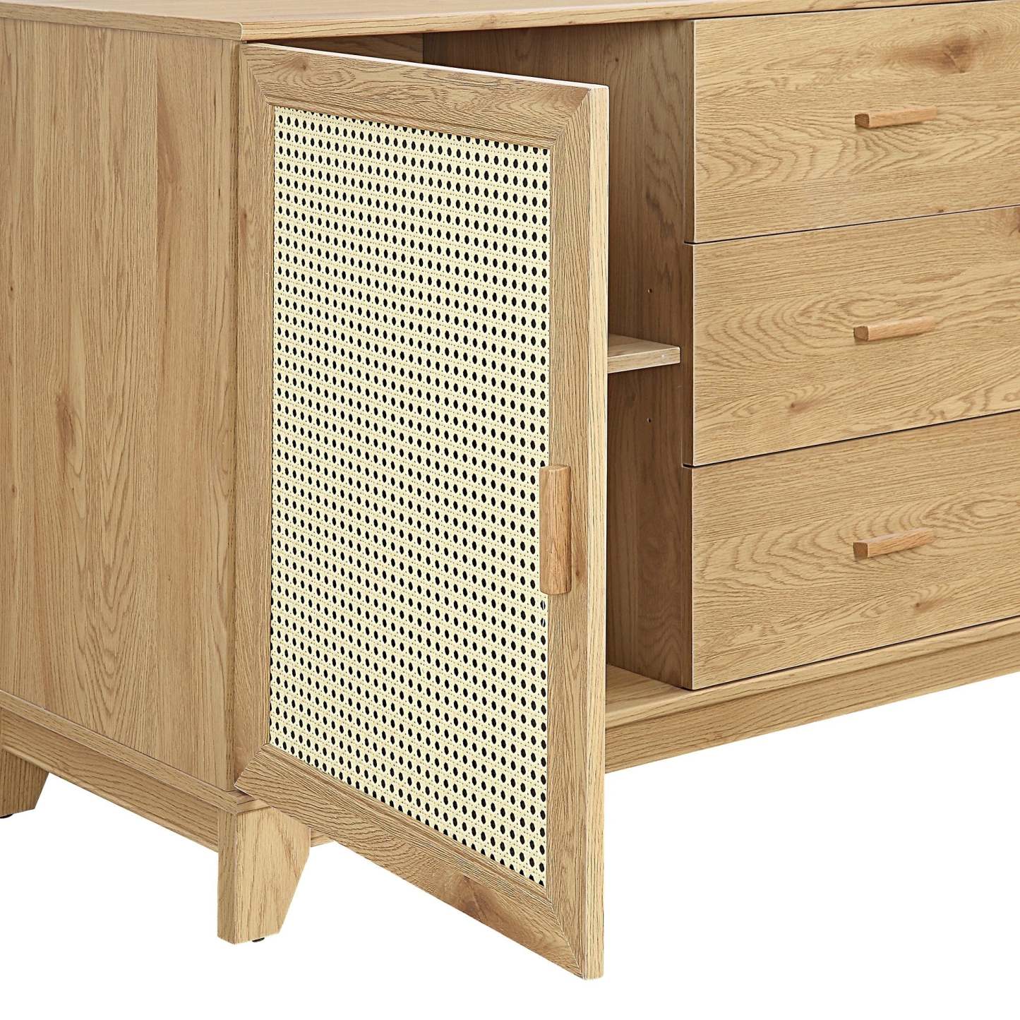 Manhattan Comfort Sheridan 59.05" Modern Cane Sideboard with Adjustable Sheriders - Natural|Desserte moderne Sheridan de Manhattan Comfort de 59,05 po avec roseau et tablettes réglables - naturelle