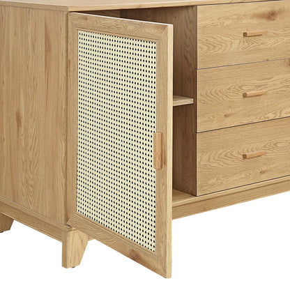 Manhattan Comfort Sheridan 59.05" Modern Cane Sideboard with Adjustable Sheriders - Natural|Desserte moderne Sheridan de Manhattan Comfort de 59,05 po avec roseau et tablettes réglables - naturelle