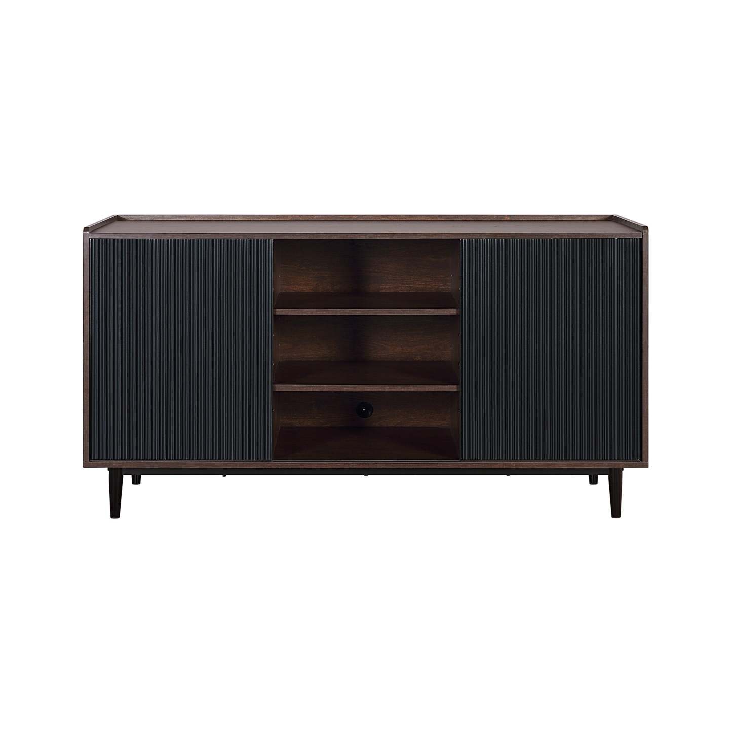 Manhattan Comfort Duane 59.05" Buffet moderne nervuré avec étagères réglables - Brun foncé et noir | Desserte moderne Duane de Manhattan Comfort de 59,05 po avec cannelures et tablettes réglables - brun foncé et noire
