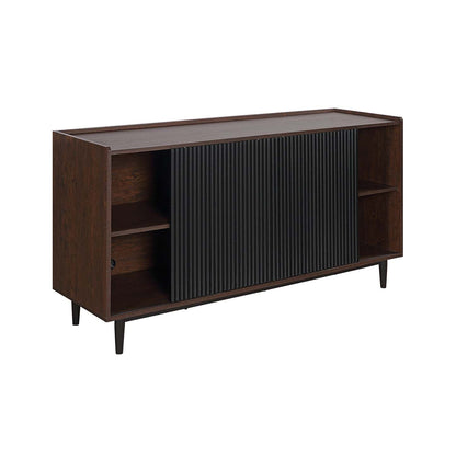 Manhattan Comfort Duane 59.05" Buffet moderne nervuré avec étagères réglables - Brun foncé et noir | Desserte moderne Duane de Manhattan Comfort de 59,05 po avec cannelures et tablettes réglables - brun foncé et noire