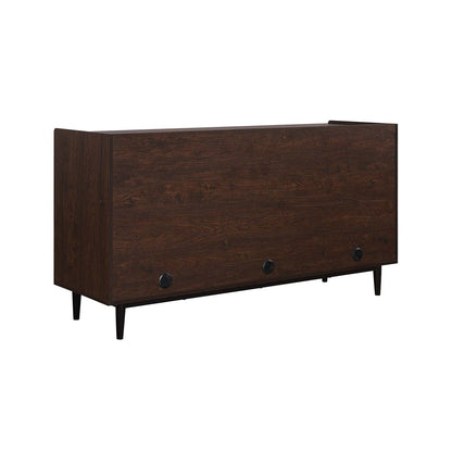 Manhattan Comfort Duane 59.05" Buffet moderne nervuré avec étagères réglables - Brun foncé et noir | Desserte moderne Duane de Manhattan Comfort de 59,05 po avec cannelures et tablettes réglables - brun foncé et noire