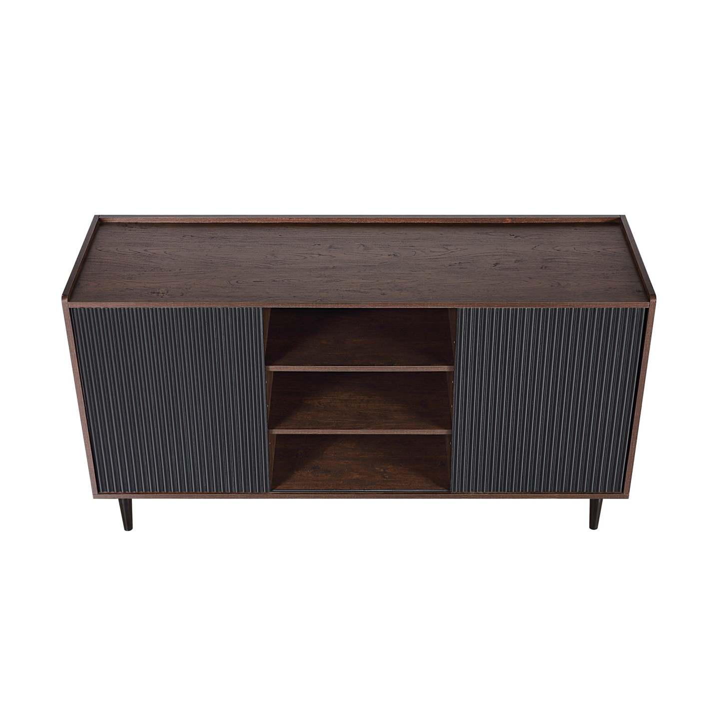 Manhattan Comfort Duane 59.05" Buffet moderne nervuré avec étagères réglables - Brun foncé et noir | Desserte moderne Duane de Manhattan Comfort de 59,05 po avec cannelures et tablettes réglables - brun foncé et noire