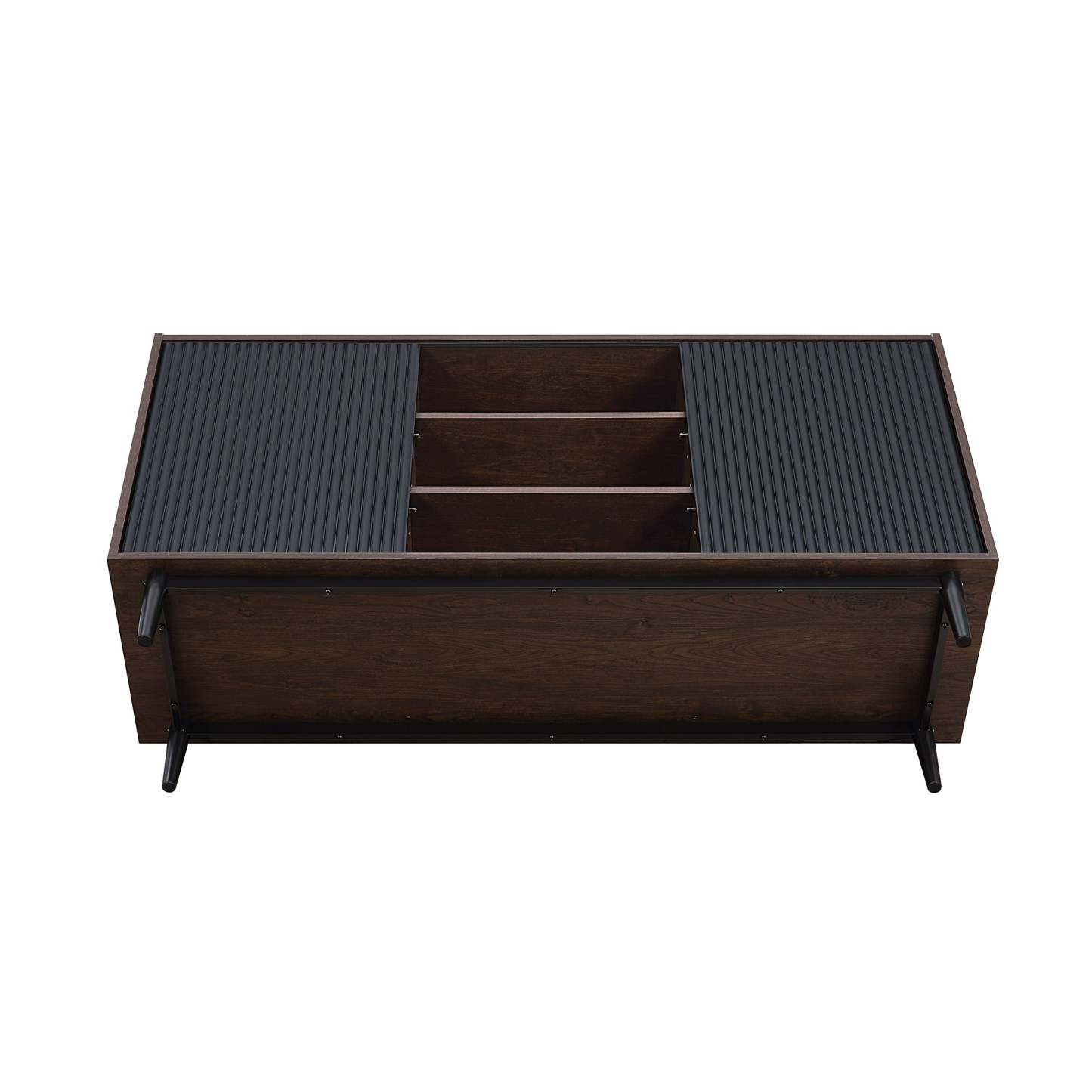 Manhattan Comfort Duane 59.05" Buffet moderne nervuré avec étagères réglables - Brun foncé et noir | Desserte moderne Duane de Manhattan Comfort de 59,05 po avec cannelures et tablettes réglables - brun foncé et noire