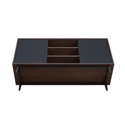 Manhattan Comfort Duane 59.05" Buffet moderne nervuré avec étagères réglables - Brun foncé et noir | Desserte moderne Duane de Manhattan Comfort de 59,05 po avec cannelures et tablettes réglables - brun foncé et noire