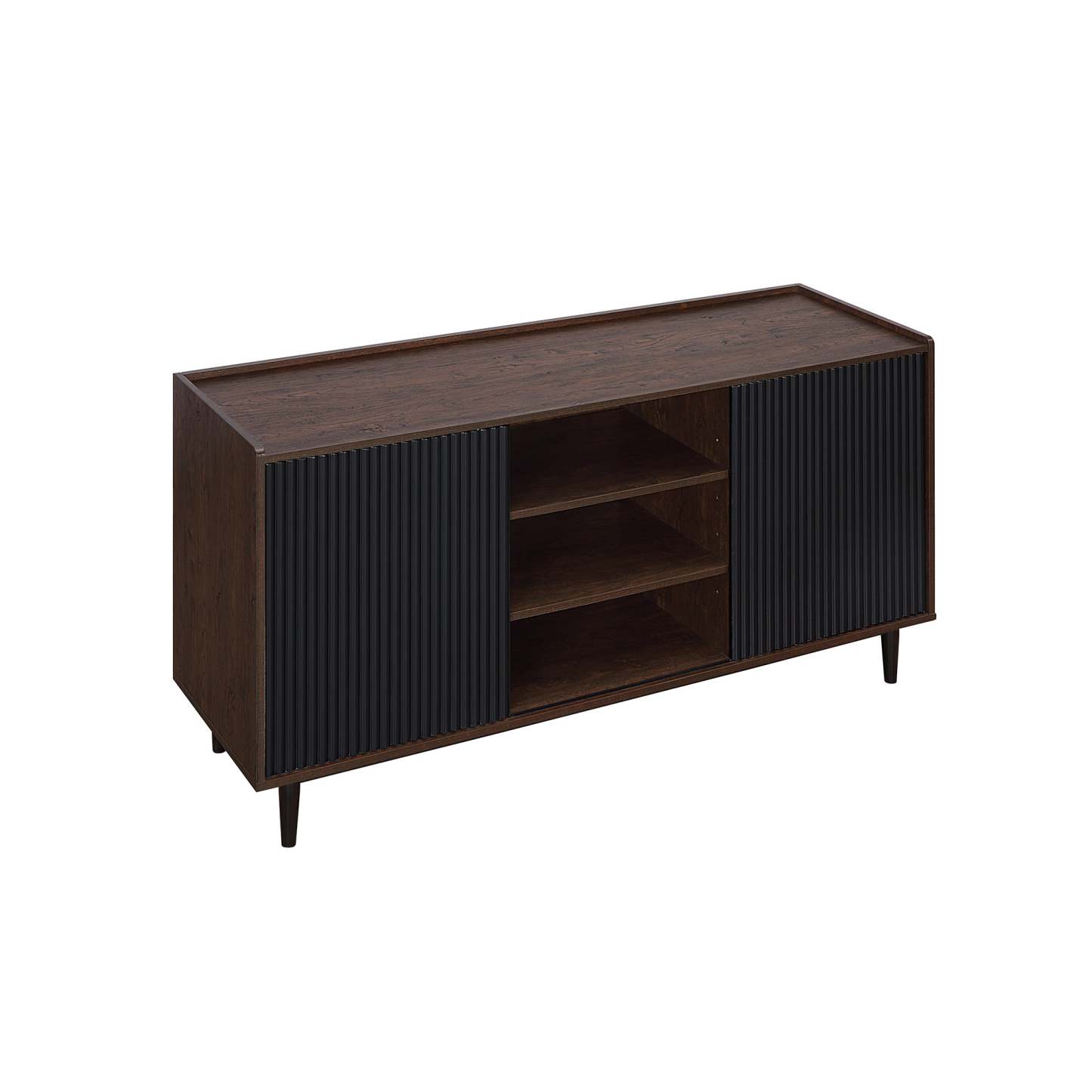 Manhattan Comfort Duane 59.05" Buffet moderne nervuré avec étagères réglables - Brun foncé et noir | Desserte moderne Duane de Manhattan Comfort de 59,05 po avec cannelures et tablettes réglables - brun foncé et noire