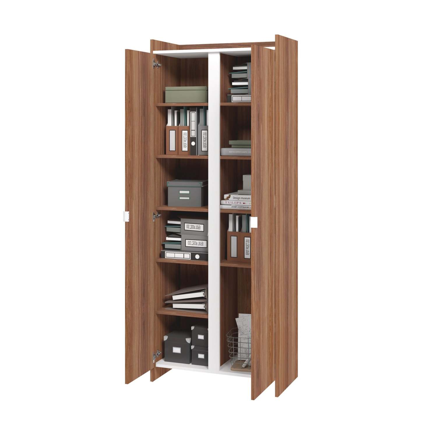 Manhattan Comfort Mid-Century Modern Ratzer Storage Cabinet with 11 Shelves - Brown &amp; White|Armoire de rangement Ratzer de Manhattan Comfort de style moderne du milieu du 20e siècle avec 11 tablettes - brune et blanche