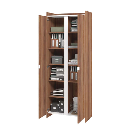 Manhattan Comfort Mid-Century Modern Ratzer Storage Cabinet with 11 Shelves - Brown &amp; White|Armoire de rangement Ratzer de Manhattan Comfort de style moderne du milieu du 20e siècle avec 11 tablettes - brune et blanche