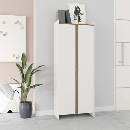 Manhattan Comfort Mid-Century Modern Ratzer Storage Cabinet with 11 Shelves - White &amp; Brown|Armoire de rangement Ratzer de Manhattan Comfort de style moderne du milieu du 20e siècle avec 11 tablettes - blanche et brune