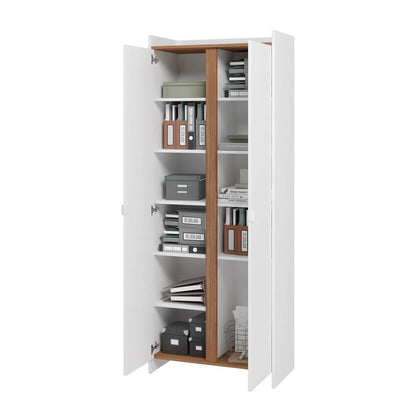 Manhattan Comfort Mid-Century Modern Ratzer Storage Cabinet with 11 Shelves - White &amp; Brown|Armoire de rangement Ratzer de Manhattan Comfort de style moderne du milieu du 20e siècle avec 11 tablettes - blanche et brune