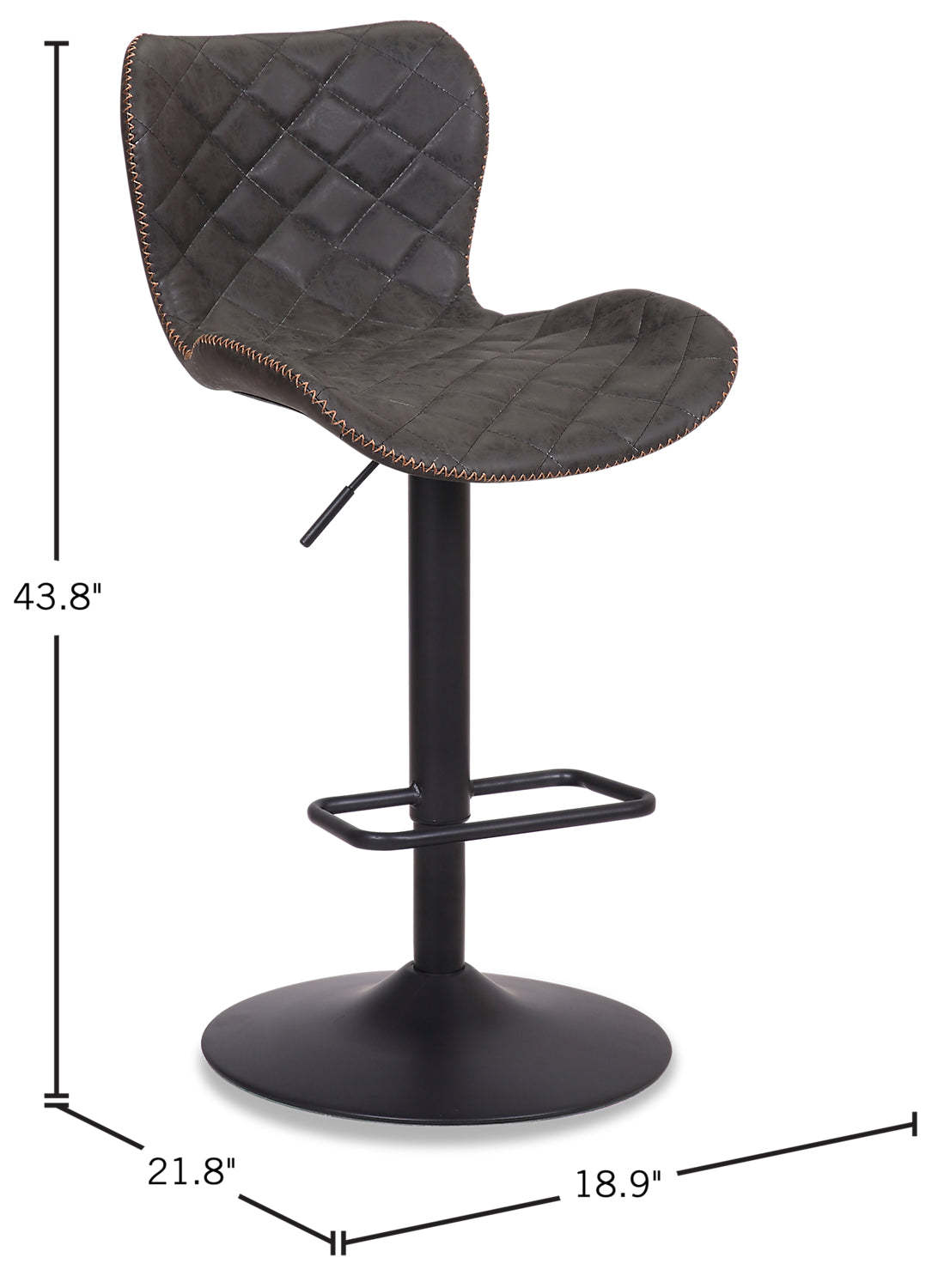 Tabouret de bar Seth avec siège pivotant et réglable, tissu en cuir végétalien, métal - Gris | Tabouret de bar Seth en tissu de cuir végétalien et en métal avec siège pivotant et réglable - gris