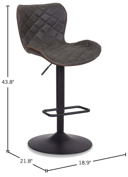 Tabouret de bar Seth avec siège pivotant et réglable, tissu en cuir végétalien, métal - Gris | Tabouret de bar Seth en tissu de cuir végétalien et en métal avec siège pivotant et réglable - gris