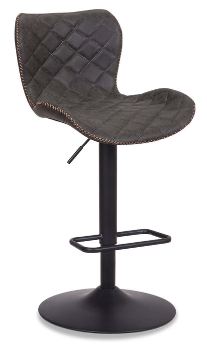 Tabouret de bar Seth avec siège pivotant et réglable, tissu en cuir végétalien, métal - Gris | Tabouret de bar Seth en tissu de cuir végétalien et en métal avec siège pivotant et réglable - gris