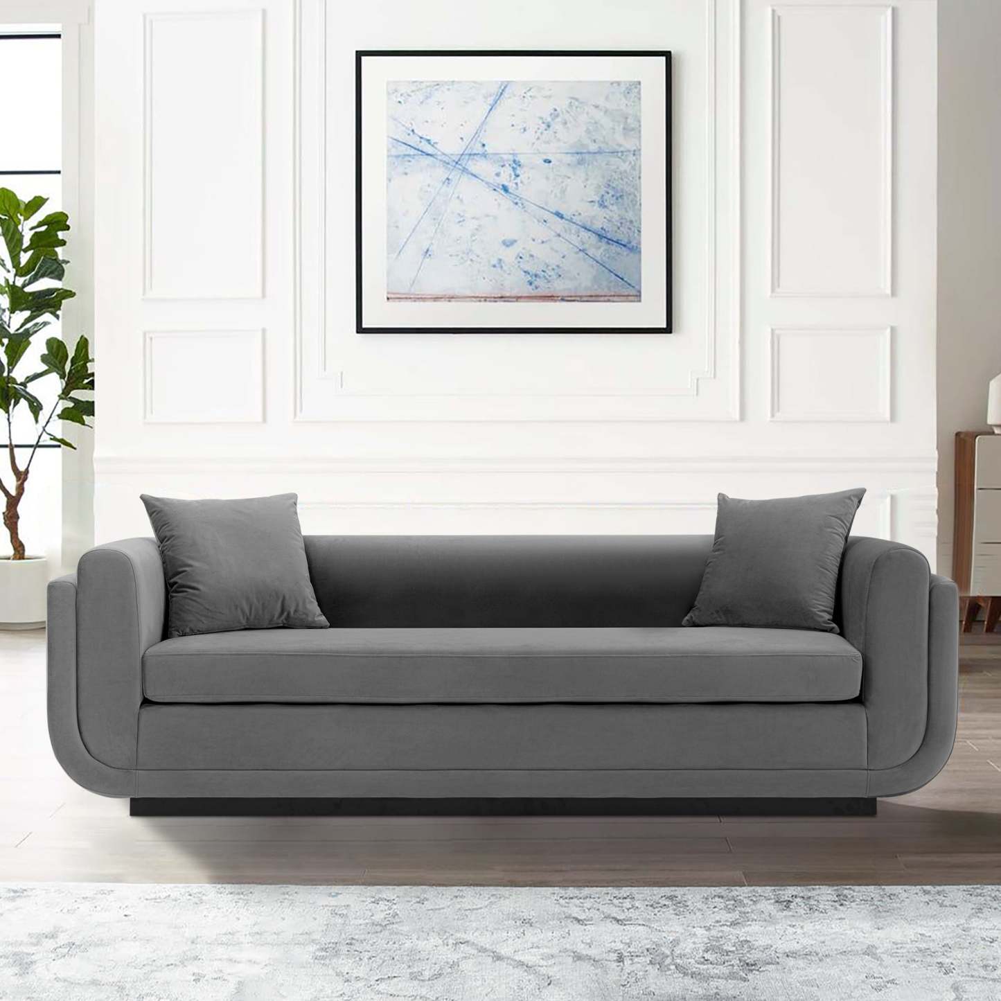 Canapé contemporain Edmonda de Manhattan Comfort en velours avec coussins - gris foncé
