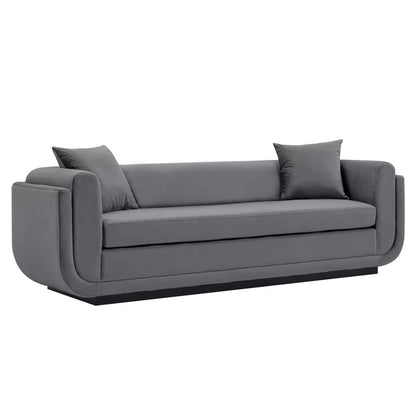 Canapé contemporain Edmonda de Manhattan Comfort en velours avec coussins - gris foncé