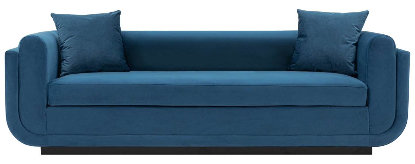 Canapé contemporain Edmonda de Manhattan Comfort en velours avec coussins - bleu saphir