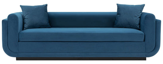 Canapé contemporain Edmonda de Manhattan Comfort en velours avec coussins - bleu saphir
