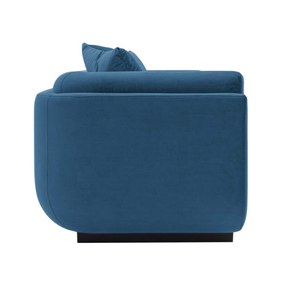 Canapé contemporain Edmonda de Manhattan Comfort en velours avec coussins - bleu saphir